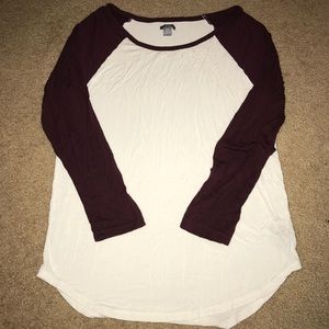 Aerie Maroon and White Henley Long Sleeve Tee